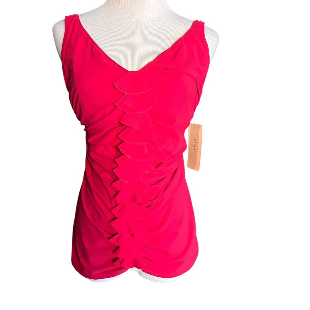 NWT Profile Womens Swimsuit Tankini Top Sz 40D Underwire Red
